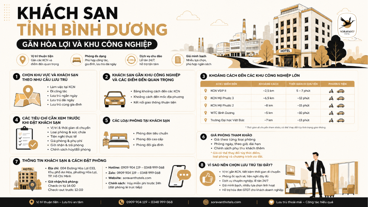Khách sạn tỉnh Bình Dương gần Hòa Lợi và khu công nghiệp