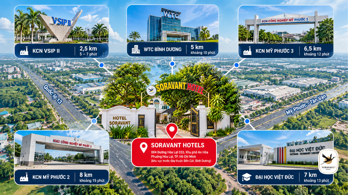 Khoảng cách từ Soravant Hotels đến KCN VSIP II và các KCN lân cận